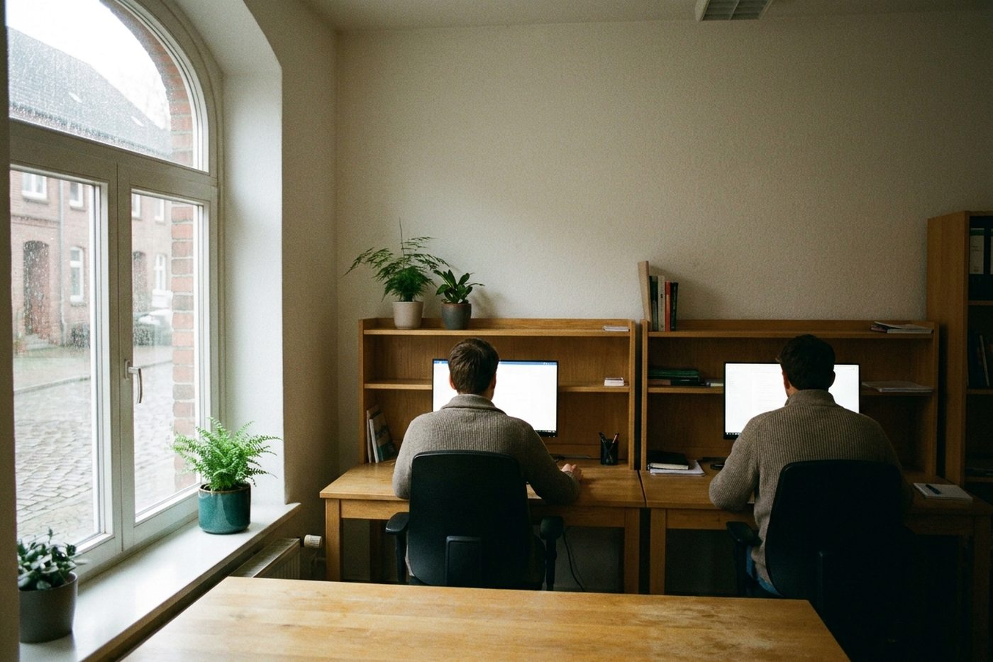 Zwei Kolleginnen an ihren Arbeitsplätzen